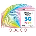 GAMENOTE 30 Pack Pastel Dry Erase Pockets, 10x14 Reusable Sleeves