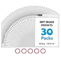 GAMENOTE 30 Pack White Dry Erase Pockets, 10x14 Reusable Sleeves