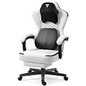 Gamer Chairs for Adults, Ergonomic Gaming Chair with Massager &amp; Footrest, Video Game Chairs with Swivel Seat and Headrest (White)