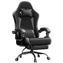 Gaming Chair with Footrest, Ergonomic 330lbs Leather Mesh Chair, Massage Lumbar Support, Adjustable Height &amp; Headrest Pillow, Breathable Seat for Office, Home, Streaming, Long Gaming Sessions, Onyx