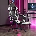 Gaming Chair with Footrest, High Back Ergonomic Computer Chair, Height Adjustable Game Chair with Headrest and Lumbar Support for Office or Gaming (Black+White)