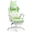 Gaming Chair with Footrest, High Back Ergonomic Computer Chair, Height Adjustable Game Chair with Headrest and Lumbar Support for Office or Gaming (Green-Cat Ears)