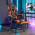 Gaming Chair with Footrest, High Back Ergonomic Computer Chair, Height Adjustable Game Chair with Headrest and Lumbar Support for Office or Gaming (Orange)