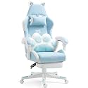 Gaming Chair with Footrest, High Back Ergonomic Computer Chair, Height Adjustable Game Chair with Headrest and Lumbar Support for Office or Gaming (Blue-Cat Ears)