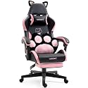 Gaming Chair with Footrest, High Back Ergonomic Computer Chair, Height Adjustable Game Chair with Headrest and Lumbar Support for Office or Gaming (Pink Black-Cat Ears)