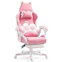 Gaming Chair with Footrest, High Back Ergonomic Computer Chair, Height Adjustable Game Chair with Headrest and Lumbar Support for Office or Gaming (Pink-Cat Ears)