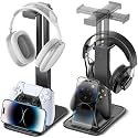 Gaming Headset & Controller Stand, Rotating Headphone Storage with Controller and Phone Holder, Standard Game Desk Storage for PS5/PS4/XBOX, PC Gamer Essentials Organizer Gift Accessories