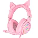 Jimonyer Gaming Headset with Microphone, 7.1 Surround Sound and Noise Canceling Over Ear Headphones for PC/PS4/PS5/Xbox Series/Switch, RGB Light and Soft Imitation Protein Earmuffs (PinkCat)