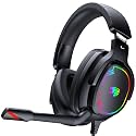 Jimonyer Gaming Headset with Microphone, 7.1 Surround Sound and Noise Canceling Over Ear Headphones for PC/PS4/PS5/Xbox Series/Switch, RGB Light and Soft Imitation Protein Earmuffs(Black)