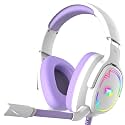 Jimonyer Gaming Headset with Microphone, 7.1 Surround Sound and Noise Canceling Over Ear Headphones for PC, PS4, PS5,Xbox Series,Switch, RGB Light and Soft Imitation Protein Earmuffs (WhitePurple)
