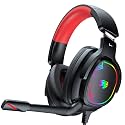 Jimonyer Gaming Headset with Microphone, 7.1 Surround Sound and Noise Canceling Over Ear Headphones for PC, PS4, PS5,Xbox Series,Switch, RGB Light and Soft Imitation Protein Earmuffs (Red)