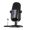Gaming Microphone with Noise Cancellation & Mute Button, USB Condenser Mic for Streaming/Recording, Ultra-Compact Design, Compatible with PC/Mac/PS4/PS5, Podcast/YouTube/Twitch/Discord (Black)