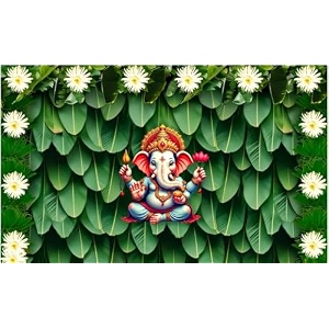 vinayaka backdrop cloth for decoration  ganeshs backdrop for decorations  ganeshs pooja backdrop ganesh ji decorations 5x8 feet pooja background decoration cloth