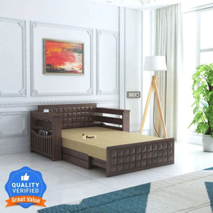 ganpati arts oslo sheesham wood sofa bed for home with mini storage and side pockets  2 seater double solid wood pull out sofa cum bed