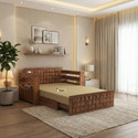 Ganpati Arts Oslo Sheesham Wood Sofa Bed For Home with Mini Storage and Side Pockets | 2 Seater Double Solid Wood Pull Out Sofa Cum Bed