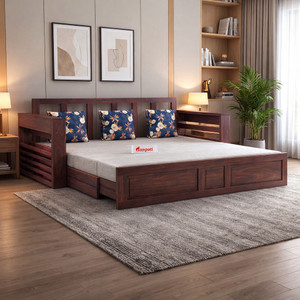 ganpati arts lurid sheesham wood sofa bed for home with mini storage and side pockets  3 seater double solid wood pull out sofa cum bed
