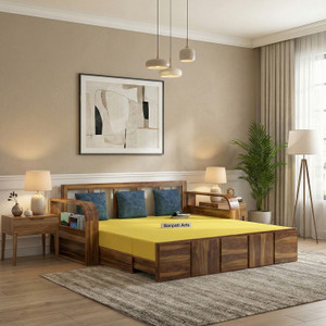 ganpati arts scott sheesham wood sofa bed for home with mini storage and side pockets  3 seater double solid wood pull out sofa cum bed