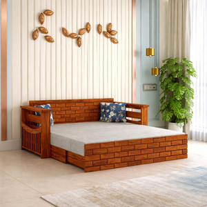 ganpati arts italian sheesham wood sofa bed for home with mini storage and side pockets  3 seater double solid wood pull out sofa cum bed