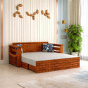 Ganpati Arts Italian Sheesham Wood Sofa Bed For Home with Mini Storage and Side Pockets | 3 Seater Double Solid Wood Pull Out Sofa Cum Bed
