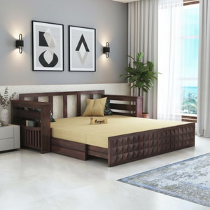 ganpati arts oslo sheesham wood sofa bed for home with mini storage and side pockets  3 seater double solid wood pull out sofa cum bed