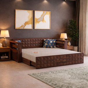 ganpati arts oslo sheesham wood sofa bed for home with mini storage and side pockets  3 seater double solid wood pull out sofa cum bed