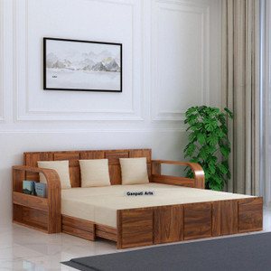 ganpati arts scott sheesham wood sofa bed for home with mini storage and side pockets  3 seater double solid wood pull out sofa cum bed