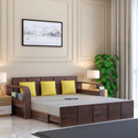 Ganpati Arts Scott Sheesham Wood Sofa Bed For Home with Mini Storage and Side Pockets | 3 Seater Double Solid Wood Pull Out Sofa Cum Bed