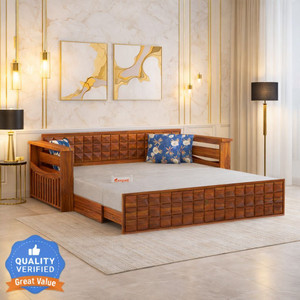 ganpati arts oslo sheesham wood sofa bed for home with mini storage and side pockets  3 seater double solid wood pull out sofa cum bed