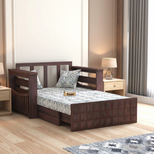 ganpati arts oslo sheesham wood sofa bed for home with mini storage and side pockets  2 seater double solid wood pull out sofa cum bed