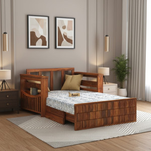 ganpati arts oslo sheesham wood sofa bed for home with mini storage and side pockets  2 seater double solid wood pull out sofa cum bed