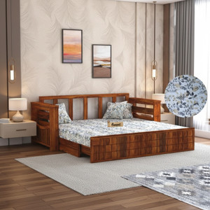 ganpati arts oslo sheesham wood sofa bed for home with mini storage and side pockets  3 seater double solid wood pull out sofa cum bed