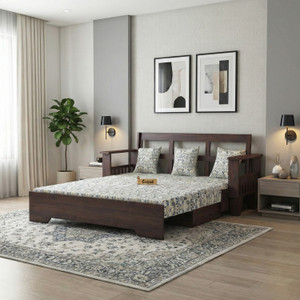 ganpati arts maharaja sheesham wood sofa bed for home with side pockets  3 seater double solid wood pull out sofa cum bed