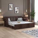 Ganpati Arts Oslo Sheesham Wood Sofa Bed For Home with Mini Storage and Side Pockets | 3 Seater Double Solid Wood Pull Out Sofa Cum Bed