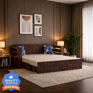 ganpati arts italian sheesham wood sofa bed for home with mini storage and side pockets  3 seater double solid wood pull out sofa cum bed