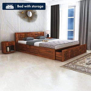 ganpati arts oslo sheesham wood bedcot with half drawer  half box storage  solid wood king drawer box bed 188 cm x 209 cm 617 ft x 686 ft