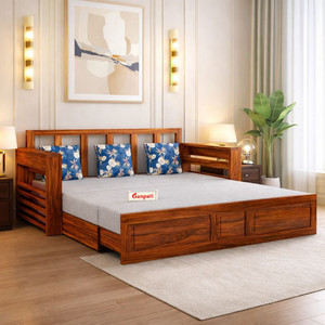 ganpati arts lurid sheesham wood sofa bed for home with mini storage and side pockets  3 seater double solid wood pull out sofa cum bed
