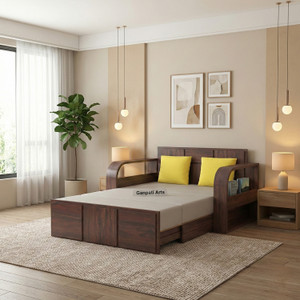 ganpati arts scott sheesham wood sofa bed for home with mini storage and side pockets  2 seater double solid wood pull out sofa cum bed