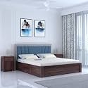 Ganpati Arts Solid Sheesham Wood Emporio King Size Bed with Box Storage and Upholstered Headboard | Wooden Double Bed Cot Palang Furniture for Bedroom Living Room, Home and Hotel (Walnut Finish)