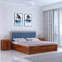 Ganpati Arts Solid Sheesham Wood Emporio King Size Bed with Box Storage and Upholstered Headboard | Wooden Double Bed Cot Palang Furniture for Bedroom Living Room, Home and Hotel (Natural Finish)