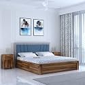 Ganpati Arts Solid Sheesham Wood Emporio King Size Bed with Box Storage and Upholstered Headboard | Wooden Double Bed Cot Palang Furniture for Bedroom Living Room, Home and Hotel (Teak)