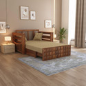 Ganpati Arts Oslo Sheesham Wood Sofa Bed For Home with Mini Storage and Side Pockets | 2 Seater Double Solid Wood Pull Out Sofa Cum Bed