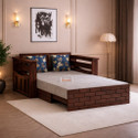 Ganpati Arts Italian Sheesham Wood Sofa Bed For Home with Mini Storage and Side Pockets | 2 Seater Double Solid Wood Pull Out Sofa Cum Bed