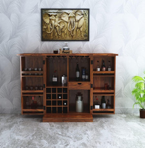 ganpati arts solid wood bar cabinet for wine storage with rack  drawer with glasses holder solid wood bar cabinet
