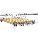 Eco Friendly 10-Pack Natural Finish Wooden Pant Skirt Hangers with 2-Adjustable Anti-Rust Clips