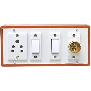 ganpati pvc wooden type brown switch board with two anchor switchesone 5pin 5amp socket and 1 bulb holder with 3pin chord 1 socket extension boards red white2 meter cable