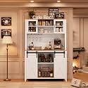 GAOMON 70'' Wine Coffee Bar Cabinet with Hutch, Farmhouse Kitchen Pantry Liquor Cabinet with Sliding Barn Doors, Wine & Glass Racks, Adjustable Shelves, Buffet Storage for Dining Room, White