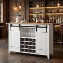 GAOMON Farmhouse Coffee Bar Cabinet 47", Buffet Cabinet with Sliding Barn Door, Coffee Bar with 4 Glass Hooks and 16 Wine Racks for Kitchen, Dining and Living Room, White