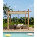 GAOMON Retractable Pergola 10' x 10' Aluminum Outdoor Pergola with Retractable Canopy Faux Wood Metal Pergolas for Patios, Backyard, Deck, Patio, Garden Porch Beach Pavilion Grape Trellis, Beige