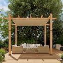 GAOMON Retractable Pergola 10' x 10' Aluminum Outdoor Pergola with Retractable Canopy Faux Wood Metal Pergolas for Patios, Backyard, Deck, Patio, Garden Porch Beach Pavilion Grape Trellis, Khaki