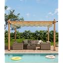 GAOMON Retractable Pergola 10' x 13' Aluminum Outdoor Pergola with Retractable Canopy Faux Wood Metal Pergolas for Patios, Backyard, Deck, Patio, Garden Porch Beach Pavilion Grape Trellis, Beige